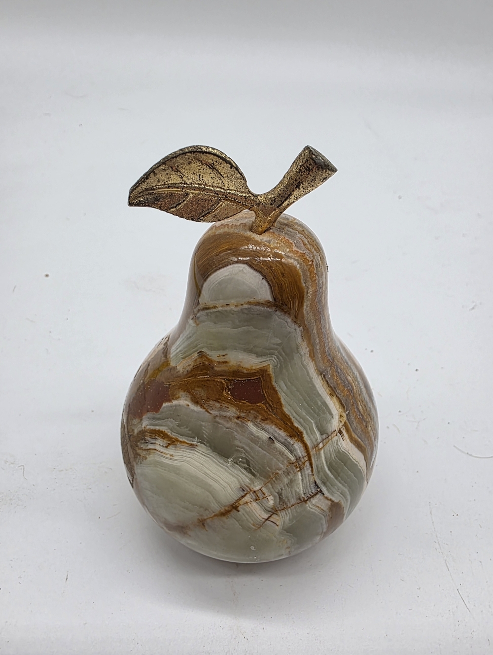 Decorative Onyx Marble Pear Figurine with Brass Stem